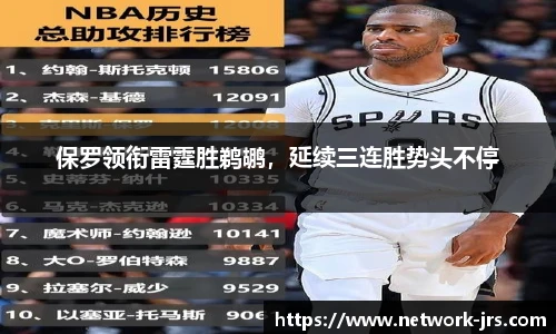 保罗领衔雷霆胜鹈鹕，延续三连胜势头不停